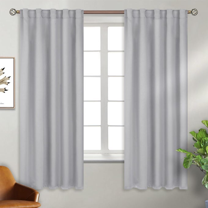 LIGHT GREY BLACKOUT CURTAINS FOR BEDROOM THERMAL INSULATED ROOM DARKENING ROD POCKET AND BACK TAB WINDOW CURTAINS FOR LIVING ROOM 2 WINDOW CURTAIN PANELS 42 X 63 INCH