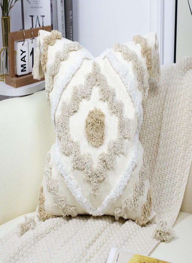 NUYECY Decorative Farmhouse Throw Pillow Covers 16 x 16,Modern Neutral Couch Pillow Cover,Cotton Checked Pattern Boho Square Pillow Case Cover for Couch Bed Sofa Bedroom,Khaki&Beige&White - Image 1
