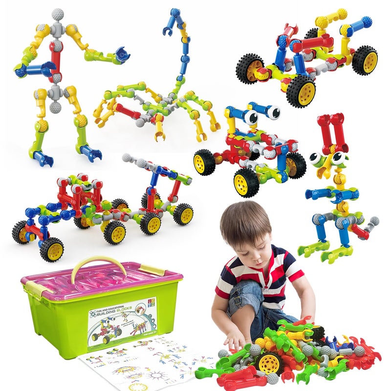 Huaker Stem Building Toys for 3 4 5 6 7 8 Year Old Boys Girls Kids180 Pieces Building Blocks Educational Learning Toys with Large Storage BoxIdeal Christmas Birthday Gifts - Image 2