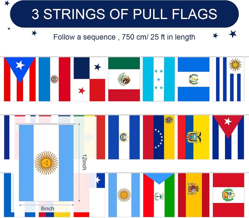 Tudomro 3 Set 21 Spanish Language Speaking Countries Flags Banner String Latin America Latino International Flags for National Hispanic Events Sports Bars Classroom Decorations Supplies - Image 2