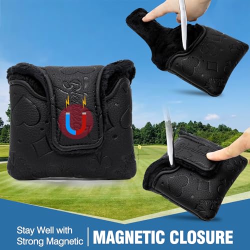 BAIRBRE Golf Putter Covers Black Poker Mallet Putter Headcovers Blade Putter Cover Golf Headcover Leather Golf Club Covers with Magnetic Closure for Most Brand (for Mallet Putter 1) - Image 2
