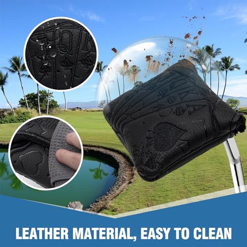 BAIRBRE Golf Putter Covers Black Poker Mallet Putter Headcovers Blade Putter Cover Golf Headcover Leather Golf Club Covers with Magnetic Closure for Most Brand (for Mallet Putter 1) - Image 3