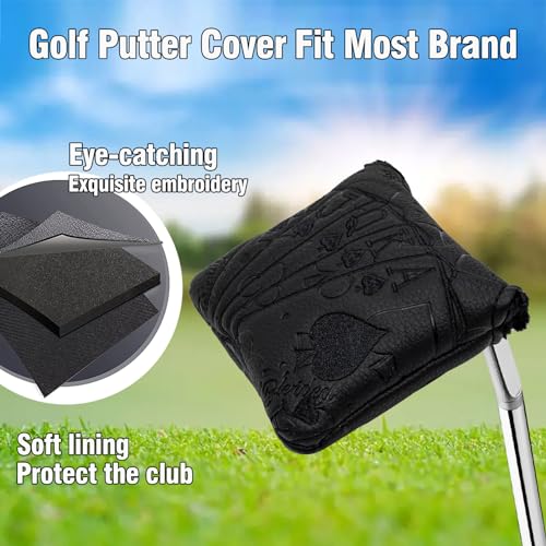 BAIRBRE Golf Putter Covers Black Poker Mallet Putter Headcovers Blade Putter Cover Golf Headcover Leather Golf Club Covers with Magnetic Closure for Most Brand (for Mallet Putter 1) - Image 4