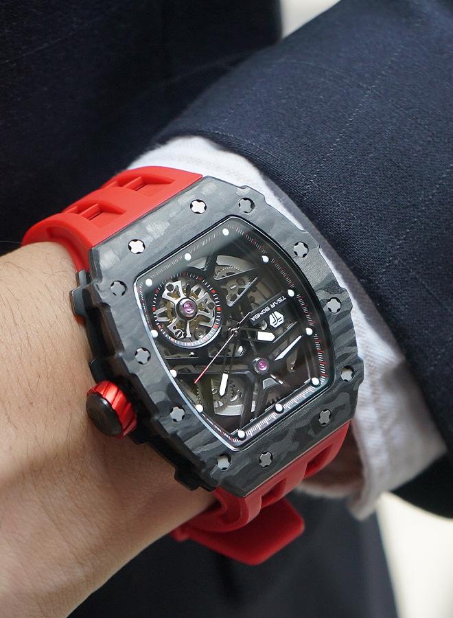 TSAR BOMBA Elemental Series 43mm Automatic Men's Watch with Red Premium Rubber Strap - Image 4