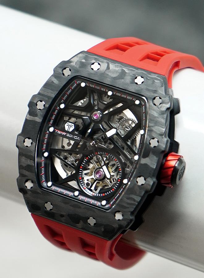 TSAR BOMBA Elemental Series 43mm Automatic Men's Watch with Red Premium Rubber Strap - Image 3