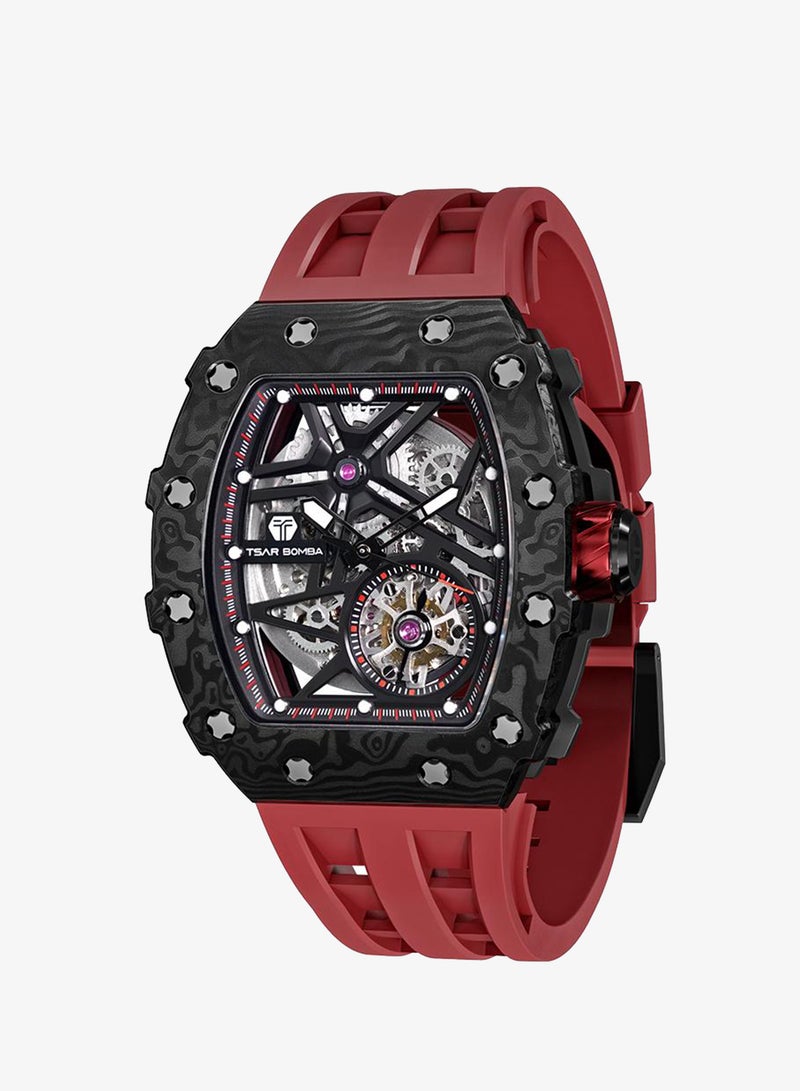 TSAR BOMBA Elemental Series 43mm Automatic Men's Watch with Red Premium Rubber Strap - Image 1