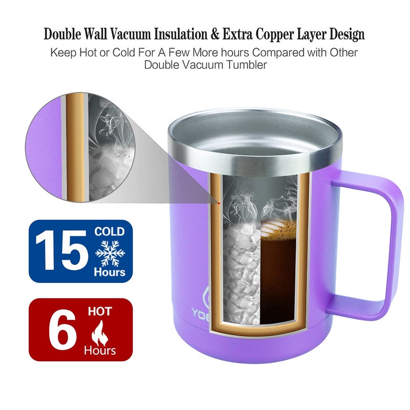 yoelike yoelike 14oz Travel Mug with Handle and Lid  Stainless Steel  Dishwasher Safe  Powder Coated  Vacuum Insulated Coffee Mug  Camping Mug  Keep Hot/Cold Longer Coffee Tumbler Cup Purple - Image 2