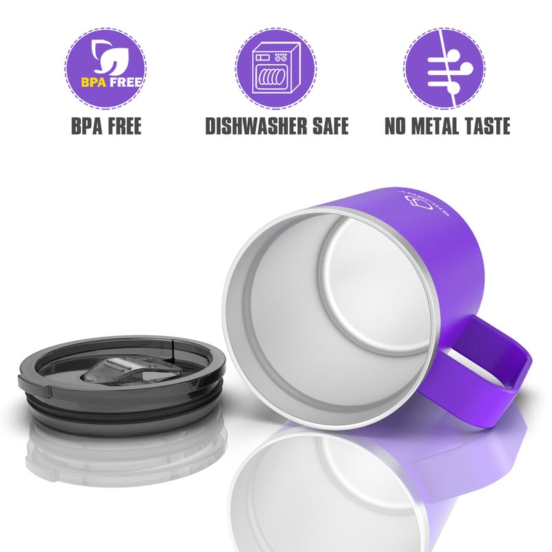 yoelike yoelike 14oz Travel Mug with Handle and Lid  Stainless Steel  Dishwasher Safe  Powder Coated  Vacuum Insulated Coffee Mug  Camping Mug  Keep Hot/Cold Longer Coffee Tumbler Cup Purple - Image 3