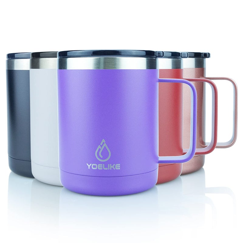 yoelike yoelike 14oz Travel Mug with Handle and Lid  Stainless Steel  Dishwasher Safe  Powder Coated  Vacuum Insulated Coffee Mug  Camping Mug  Keep Hot/Cold Longer Coffee Tumbler Cup Purple - Image 1