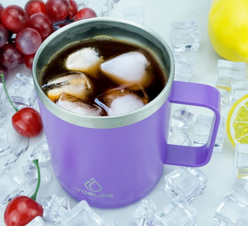 yoelike yoelike 14oz Travel Mug with Handle and Lid  Stainless Steel  Dishwasher Safe  Powder Coated  Vacuum Insulated Coffee Mug  Camping Mug  Keep Hot/Cold Longer Coffee Tumbler Cup Purple - Image 5