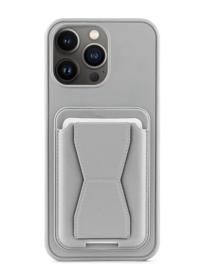 غطاء خلفي من الجلد مع محفظة بطاقات، جراب قابل للطي مقاوم للصدمات متوافق مع هاتف Iphone 13 Pro Max (رمادي)
