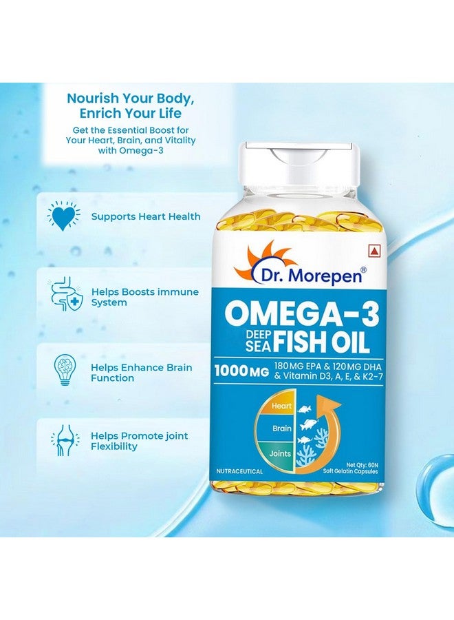 Dr. Morepen زيت السمك من دكتور موريبين أوميغا 3 من أعماق البحر 1000 ملغ أوميغا مع 300 ملغ DHA مع فيتامين A و D3 و E و K27 | 60 كبسولة لينة - (عبوة من 1) - Image 3
