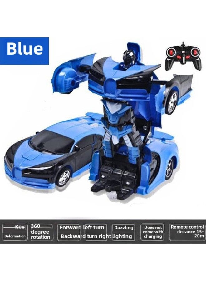Deformation Remote Control Car One-button Remote Control Deformation Car Electric Diamond Deformation Robot Boy Children Toy Car-Color:Blue Cloth ]-Proportion:1:18  - Image 1