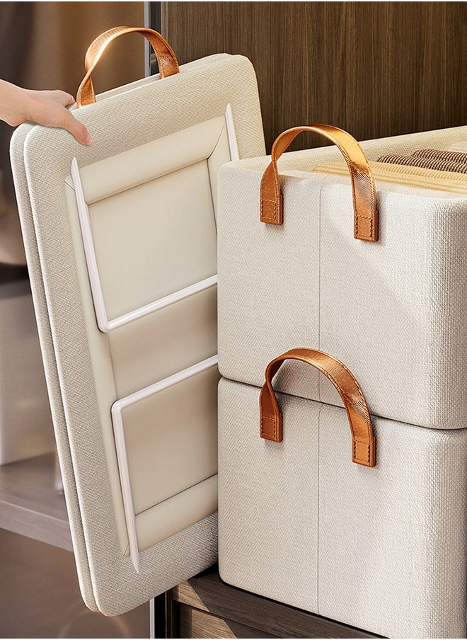 Generic Closet Organizers Storage Bins, Shelves Baskets for Organizing, Fabric Closet Organizers with Handles, Metal Frame, Beige, 2-Pack  - Image 1
