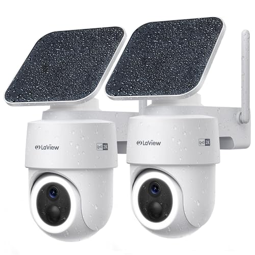 LaView 2K 3MP Solar Security Cameras Wireless Outdoor, Cameras for Home Security, 360° Pan & Tilt Rechargeable Battery Outdoor Camera, IP65, Color Night Vision, Two-Way Audio, Work with Alexa(2 Pack) - Image 1