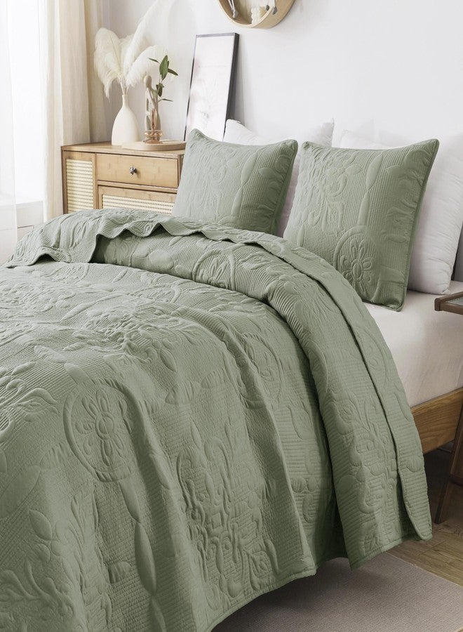 B2EVER Green Damask Quilt Queen Size Bedding Sets with 2 Pillow Shams, Boho Bedspread Lightweight Soft Farmhouse Vintage Bohemian Coverlet Retro Jacquard Pattern Bed Cover for All Season, 3 Pieces - Image 4