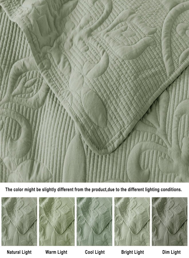 B2EVER Green Damask Quilt Queen Size Bedding Sets with 2 Pillow Shams, Boho Bedspread Lightweight Soft Farmhouse Vintage Bohemian Coverlet Retro Jacquard Pattern Bed Cover for All Season, 3 Pieces - Image 5