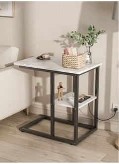 AGD Coffee Table With Socket Side Table Tea Table With Marble Design  - Image 1