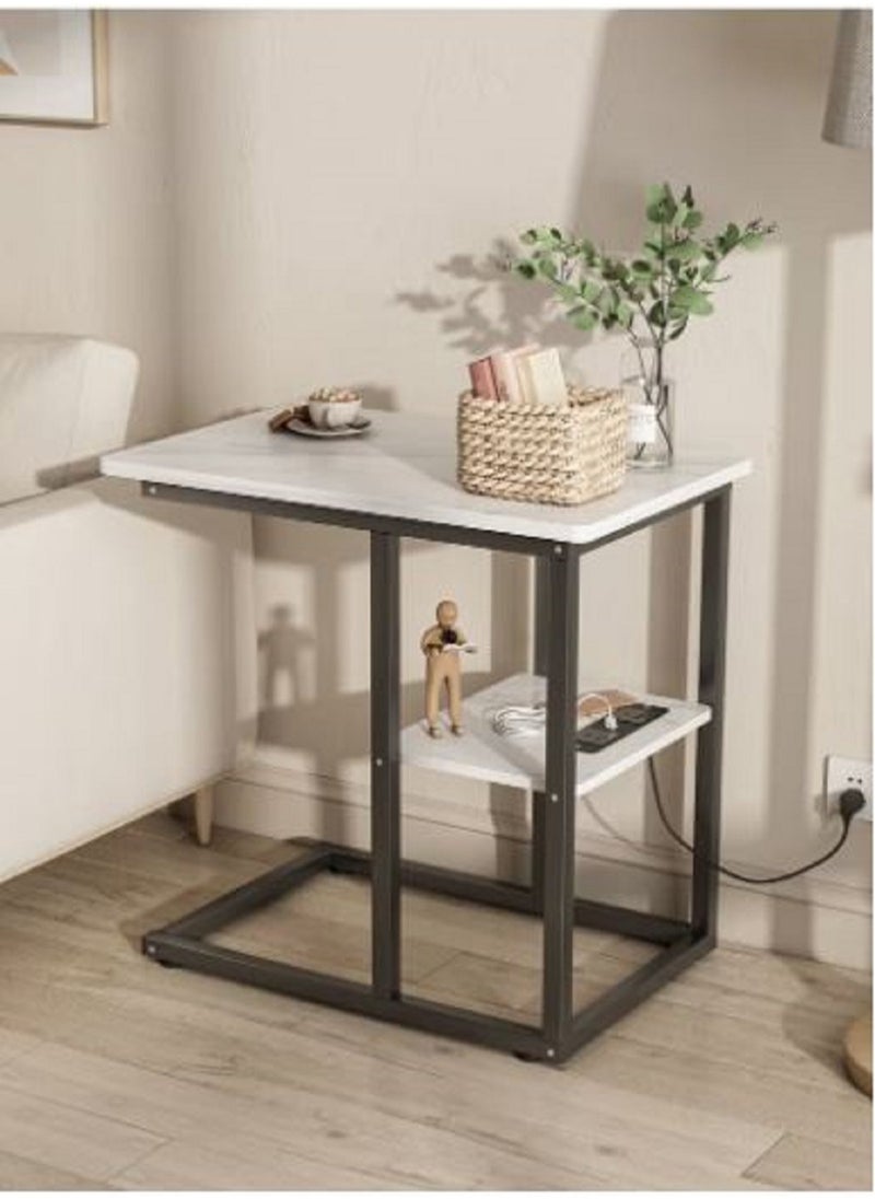 AGD - Coffee Table With Socket Side Table Tea Table With Marble Design - Image 1