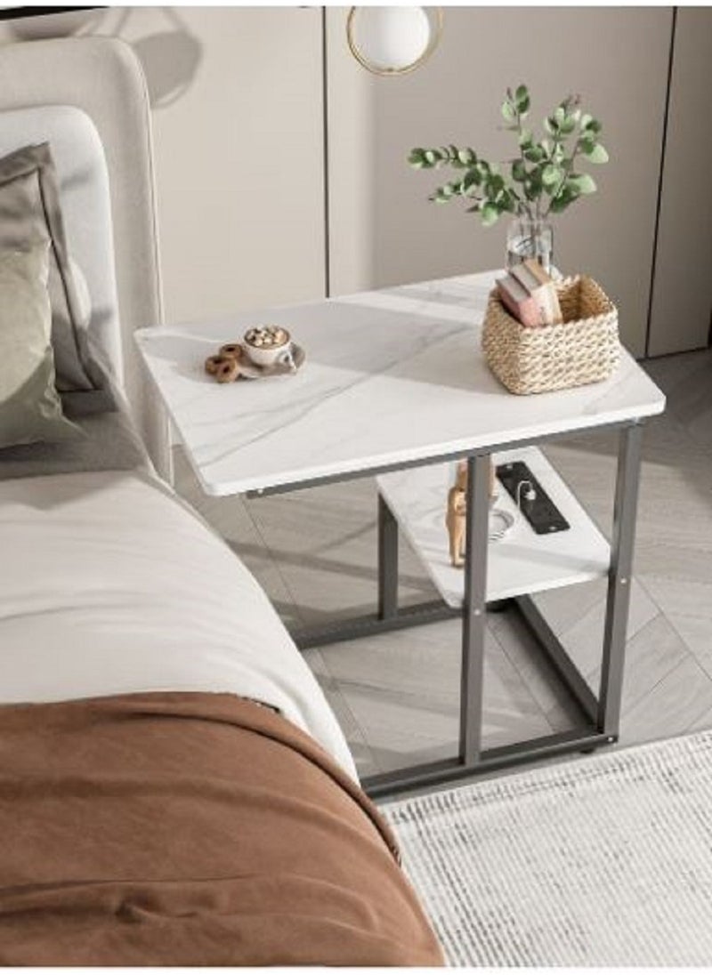 AGD - Coffee Table With Socket Side Table Tea Table With Marble Design - Image 1