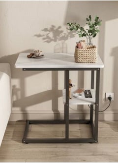AGD Coffee Table With Socket Side Table Tea Table With Marble Design  - Image 2