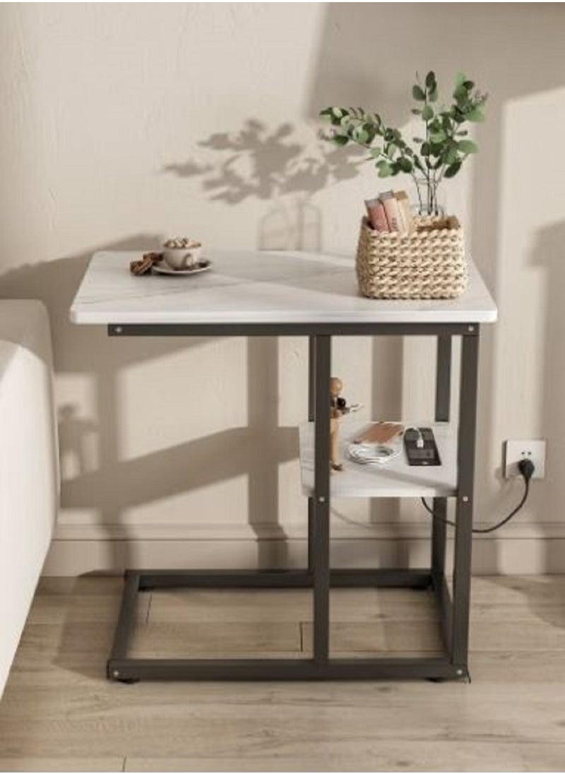 AGD - Coffee Table With Socket Side Table Tea Table With Marble Design - Image 1