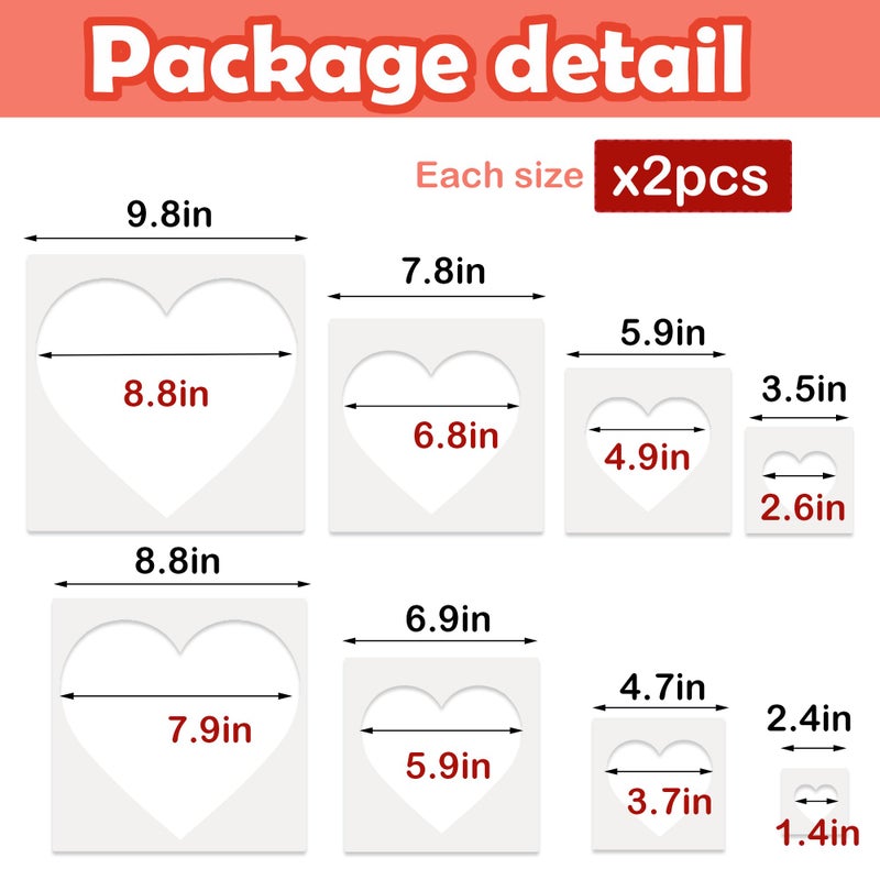 Haddiy Valentines Day Heart Stencils For Painting On Wood 16 Pcs Plastic Large To Small Different Sizes Heart Templates For Drawing And Crafts Spraying On Wall-Reusable - Image 2
