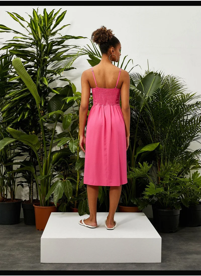 KOTON Viscose Mix Underwired Textured Midi Dress