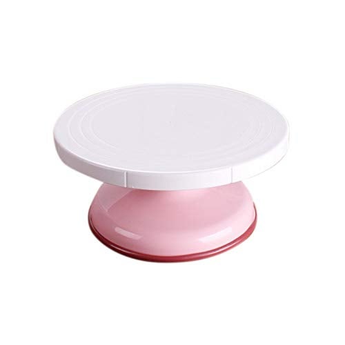 Fine Décor Finedecor 360 Degree Rotating Fancy Plastic Cake Decorating Turntable Stand, 28cm (White-Pink) - Image 2
