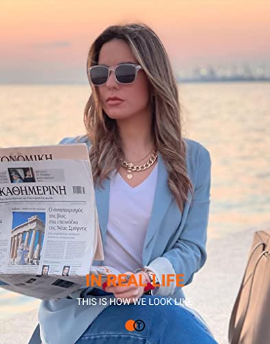 TIJN Polarized Sunglasses for Womens and Mens,Classic Square Frames Shades for UV Protection,Trendy Sunnies(Clear/Grey) - Image 2