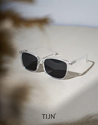 TIJN Polarized Sunglasses for Womens and Mens,Classic Square Frames Shades for UV Protection,Trendy Sunnies(Clear/Grey) - Image 3