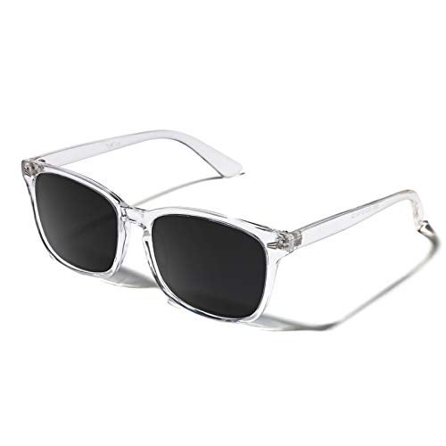 TIJN Polarized Sunglasses for Womens and Mens,Classic Square Frames Shades for UV Protection,Trendy Sunnies(Clear/Grey) - Image 1