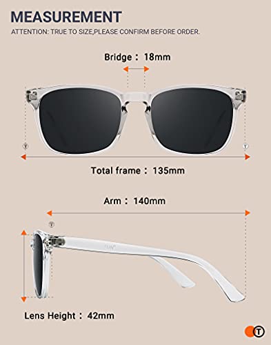 TIJN Polarized Sunglasses for Womens and Mens,Classic Square Frames Shades for UV Protection,Trendy Sunnies(Clear/Grey) - Image 5