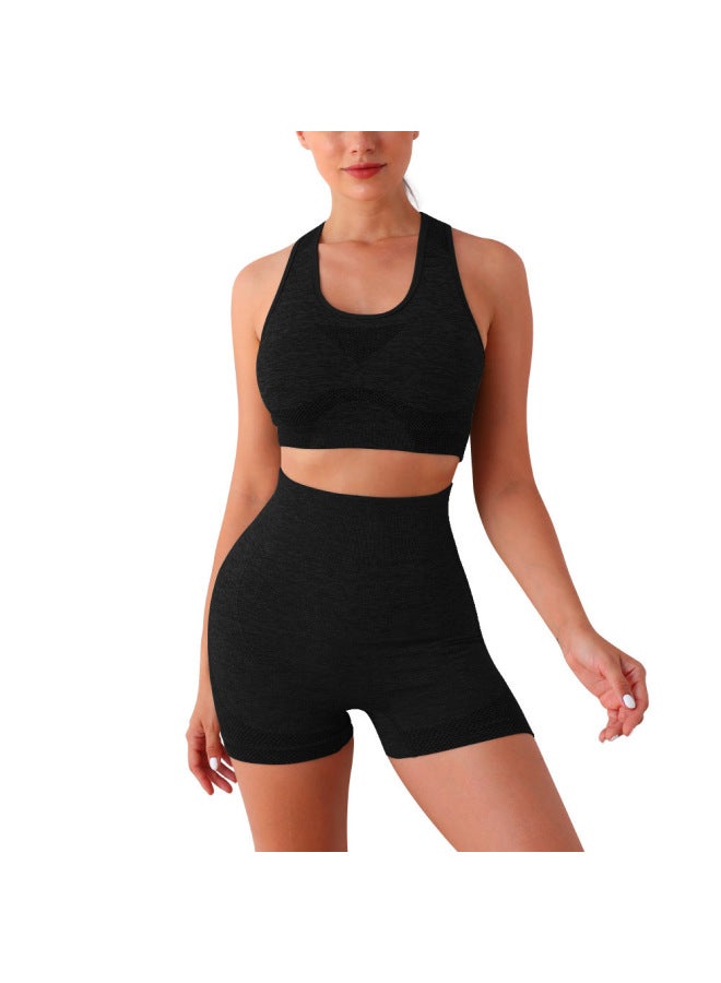 general Black Women's Comfortable Yoga Vest and Shorts Two-Piece Sports Fitness Set - Image 1
