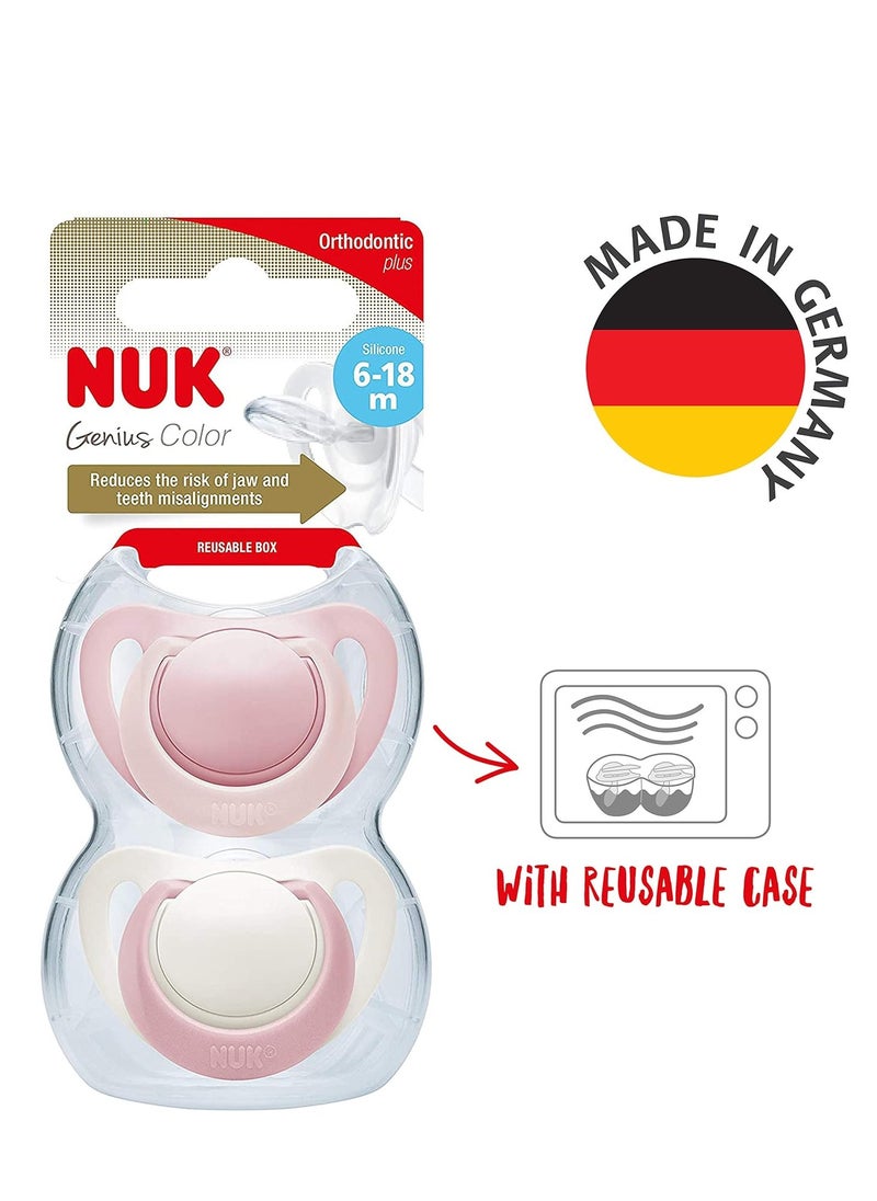 NUK NUK Genius Baby Dummies Silicone Soothers Pink 2 Count  - Image 1