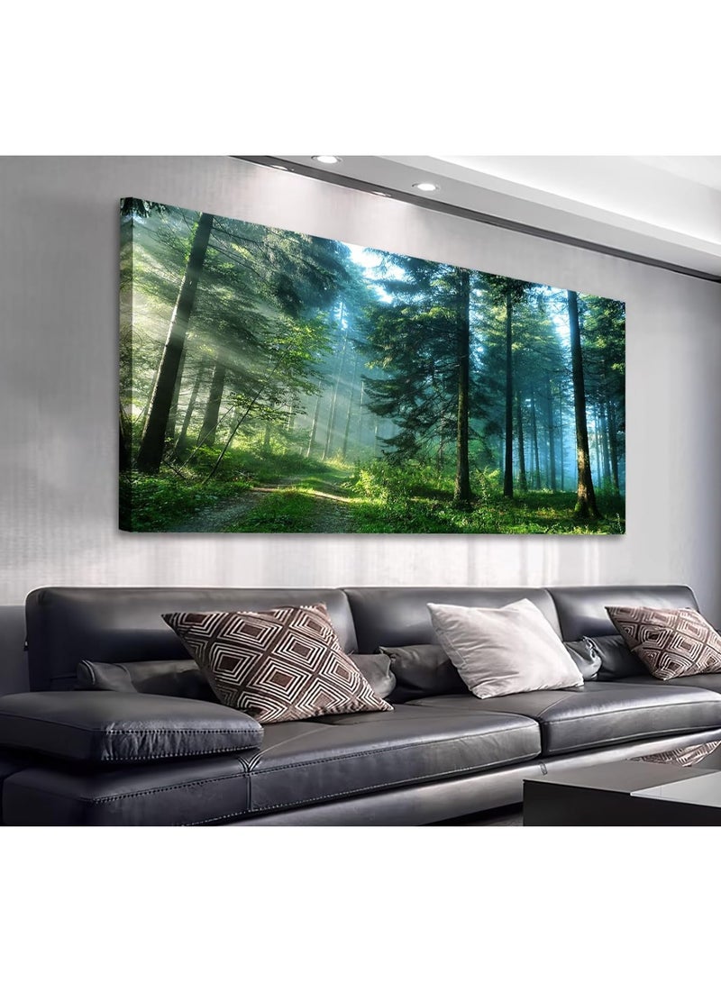 مؤسسة فكرة اليوم لوحة فنية جدارية من قماش الغابة الخضراء لتزيين غرفة المعيشة، صور طبيعية كبيرة، عمل فني معاصر على قماش، منظر طبيعي حديث لأشجار الصنوبر للمطبخ والمكتب والديكور المنزلي 20 × 40 بوصة - Image 1