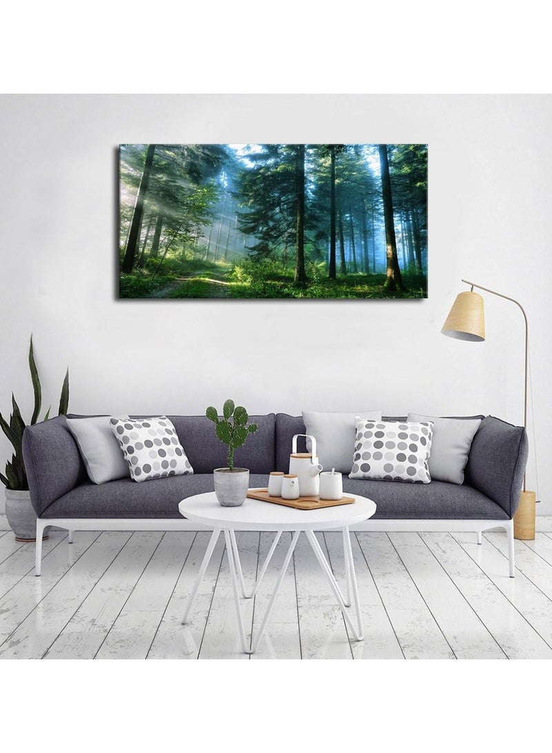 مؤسسة فكرة اليوم لوحة فنية جدارية من قماش الغابة الخضراء لتزيين غرفة المعيشة، صور طبيعية كبيرة، عمل فني معاصر على قماش، منظر طبيعي حديث لأشجار الصنوبر للمطبخ والمكتب والديكور المنزلي 20 × 40 بوصة - Image 2