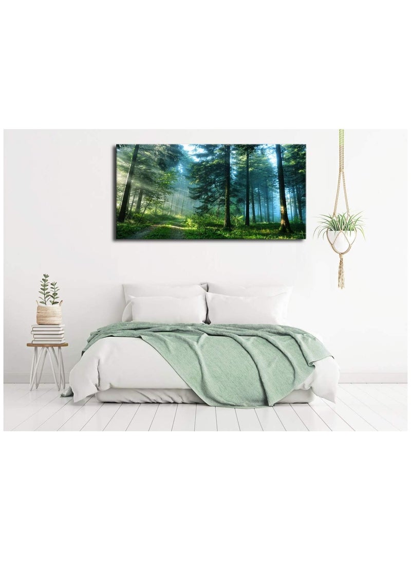 مؤسسة فكرة اليوم لوحة فنية جدارية من قماش الغابة الخضراء لتزيين غرفة المعيشة، صور طبيعية كبيرة، عمل فني معاصر على قماش، منظر طبيعي حديث لأشجار الصنوبر للمطبخ والمكتب والديكور المنزلي 20 × 40 بوصة - Image 3