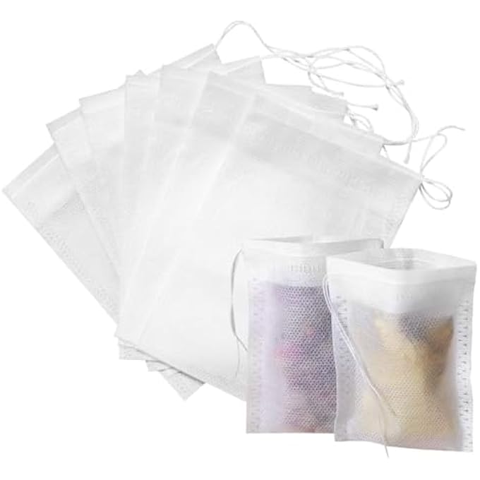 Khazna 100Pcs Disposable Drawstring Tea Filter Bags Non Woven Fabric Pouches Seal Mesh Bags Coffee Sachet Bags For Loose Leaf Tea Coffee Herb Spice - Image 1