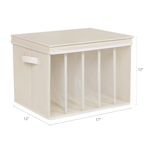 Zilink Upgraded Clothes Organizers with Lids and Support Boards Large Sweater Organizer for Closet Shelf with 5 Grids Divider Wardrobe Organizer for Sweaters, Jeans, Pants, Beige, 3 Pack - Image 2
