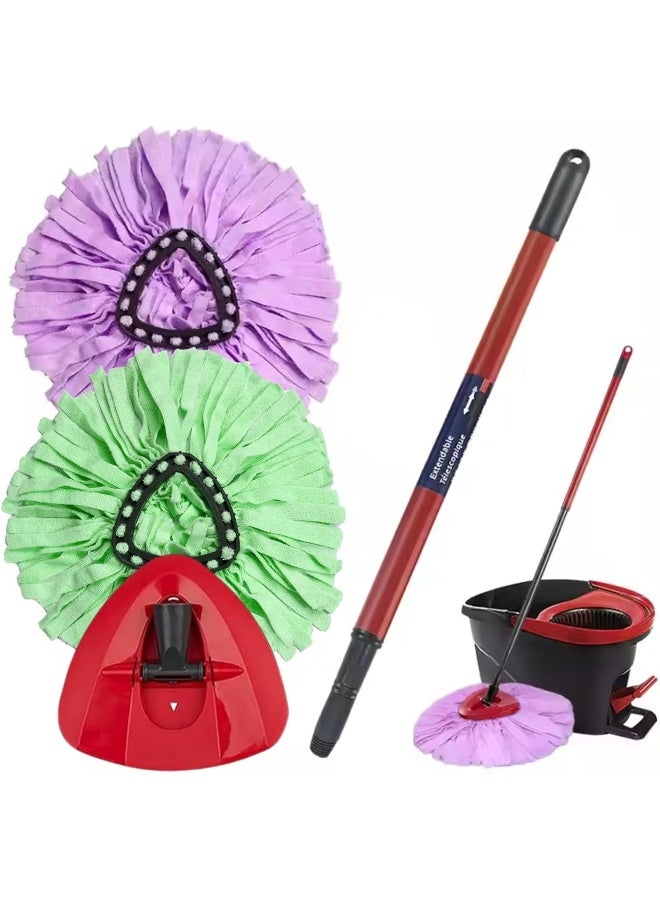 Zalcoon 2 Spin Mop Replacement Refill, Handle & Base Head Compatible With Vileda/O-Cedar Easy Wring, Floor Scrubber, 40% More Cleaning Power, Scrub Pad Random Color