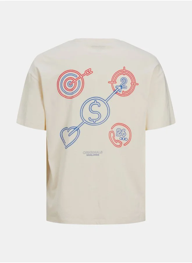 جاك اند جونز Front and Back Print Vivid Crew Neck T-shirt