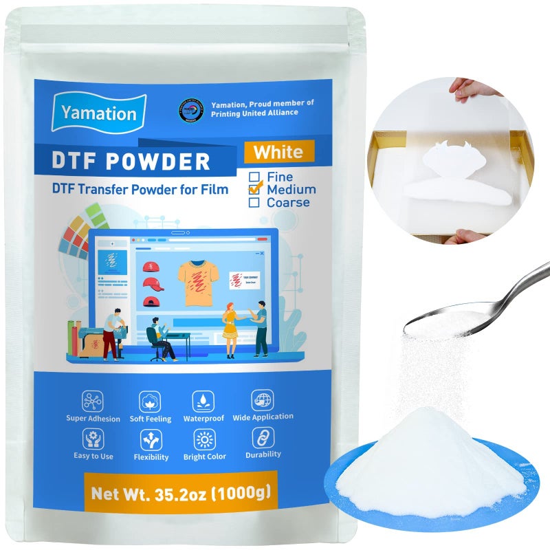 Yamation DTF Powder Adhesive White 352OZ 22lb DTF Transfer Powder Hot Melt Adhesive applies to All DTF Transfer Printers for Digital Prints on TShirts Textile DTF Supply with DTF PET Film and Ink