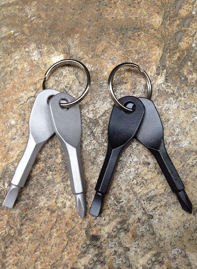 Armear 2 Set(4PCS) Portable Multifunction Key Chain Screwdriver Mini Key Shape Travel Kits Outdoor EDC Screwdriver Tool with Key Ring(Color: Black Silver) - Image 3