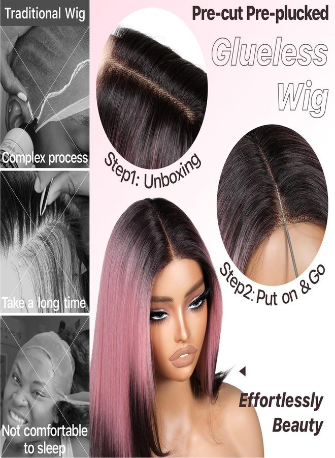 BrownBomb Ombre Smoky Pink Face Framing Layered Wig Pre-Cut Pre-Plucked Hairline Pre-Colored Pre-Styled Synthetic Lace Wig Ready to Wear 26inch Wig for Beginners - Image 3