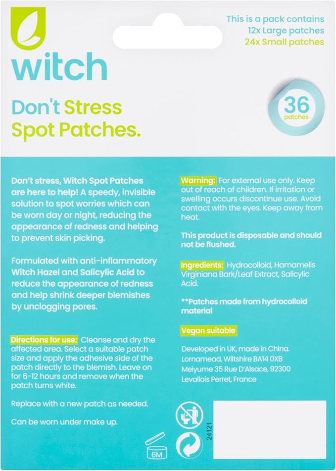 Witch لصقات ويش دونت ستريس للبقع مع هازل الساحرة وحمض الساليسيليك تساعد في تقليل الاحمرار والالتهاب 36 لصقة - Image 2