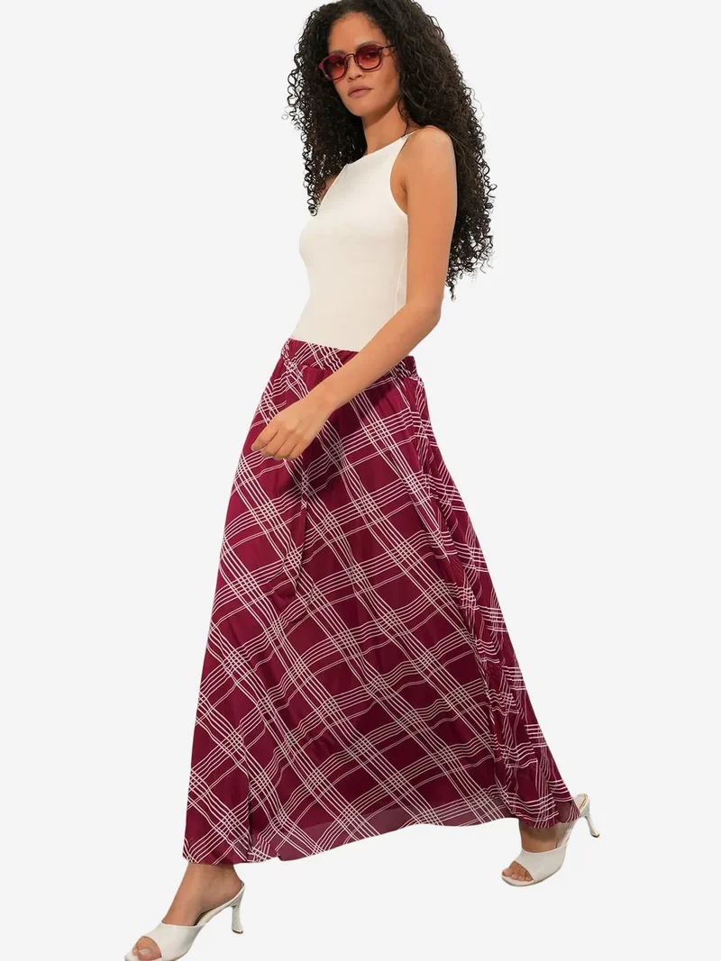 Big Dart Burgundy Red BDART High-Waist Floral Maxi Skirt for Women | Best Price UAE