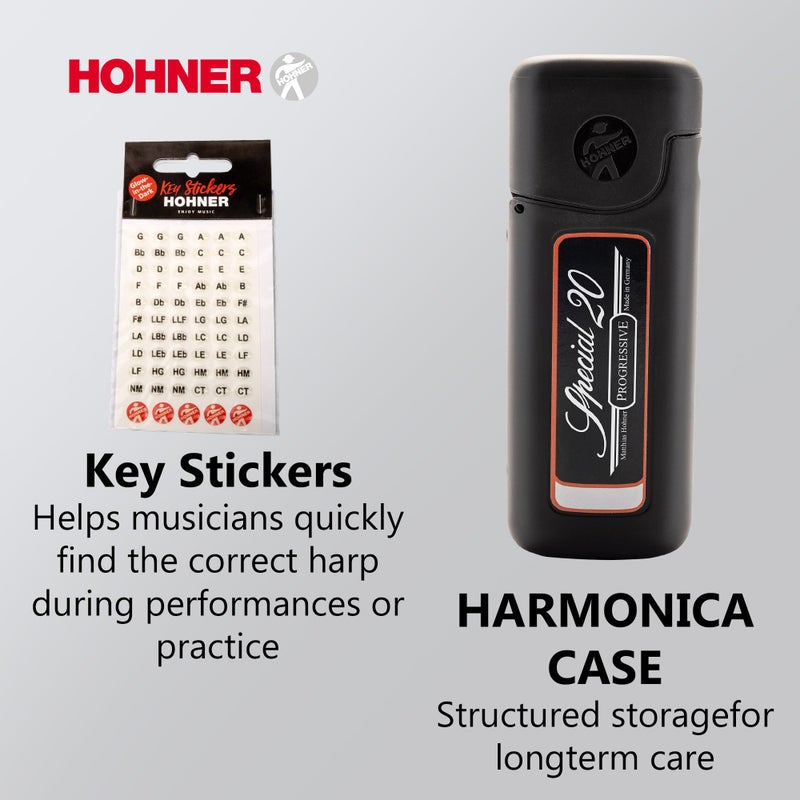 Hohner هونهر سبشال 20 هارمونيكا - مفتاح C مع ملصقات المفاتيح، علبة بلاستيكية، دليل تعليمي، وقماش تلميع أوستن بازار - Image 4
