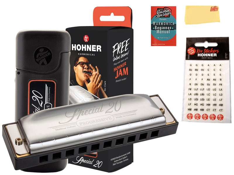 Hohner هونهر سبشال 20 هارمونيكا - مفتاح C مع ملصقات المفاتيح، علبة بلاستيكية، دليل تعليمي، وقماش تلميع أوستن بازار - Image 1