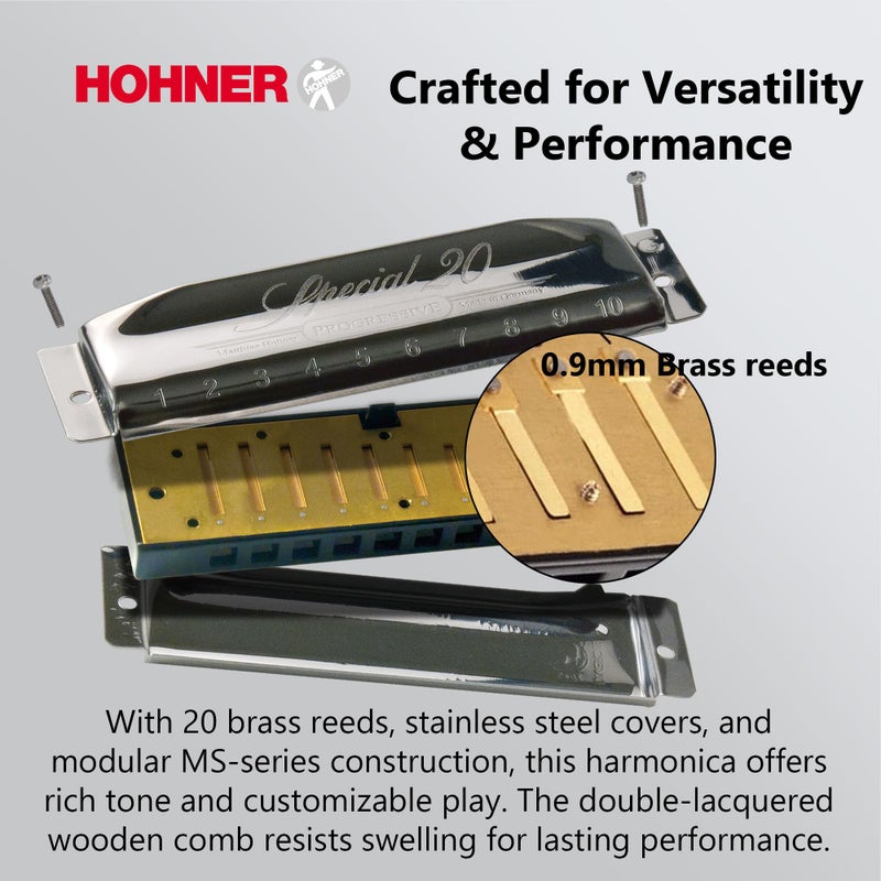 Hohner هونهر سبشال 20 هارمونيكا - مفتاح C مع ملصقات المفاتيح، علبة بلاستيكية، دليل تعليمي، وقماش تلميع أوستن بازار - Image 5